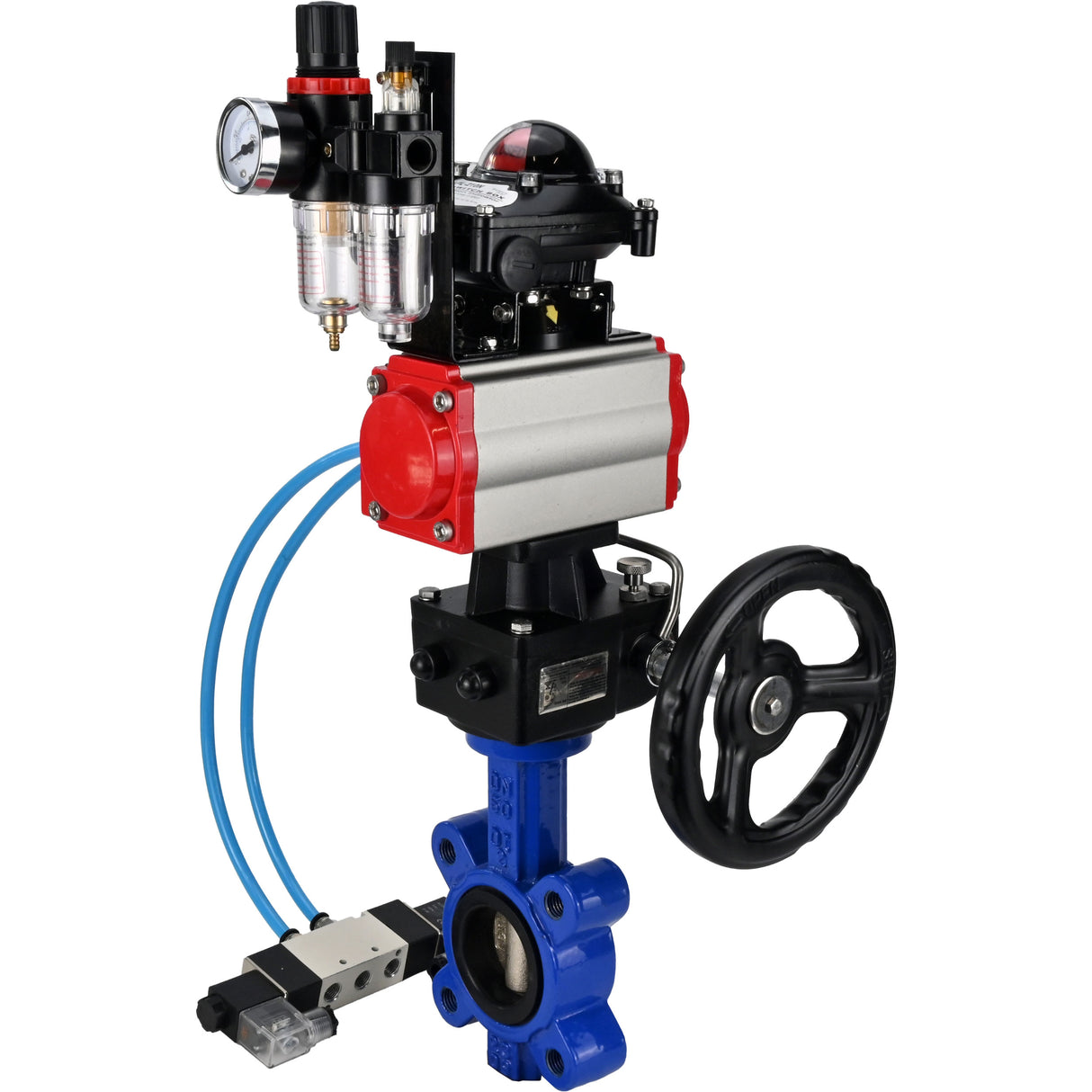 Water Butterfly Valve Elephant WBV1616N-2W-Fb-H, Gehäusematerial - Gusseisen QT450, Scheibenmaterial - Gusseisen QT450, Dichtung - NBR, pneumatischer Antrieb PA-DA Doppelwirkung, 4V320-10 220V, LSU APL-210N, Handrad MON, ATU AFC2000