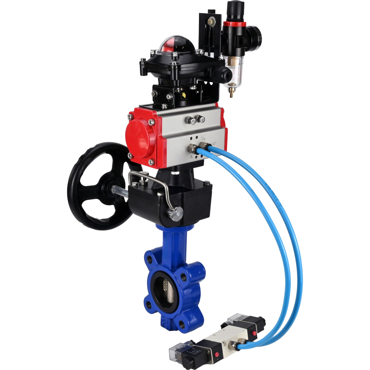 Water Butterfly Valve Elephant WBV1616N-2W-Fb-H, Gehäusematerial - Gusseisen QT450, Scheibenmaterial - Gusseisen QT450, Dichtung - NBR, pneumatischer Antrieb PA-DA Doppelwirkung, 4V320-10 220V, LSU APL-210N, Handrad MON, ATU AFC2000