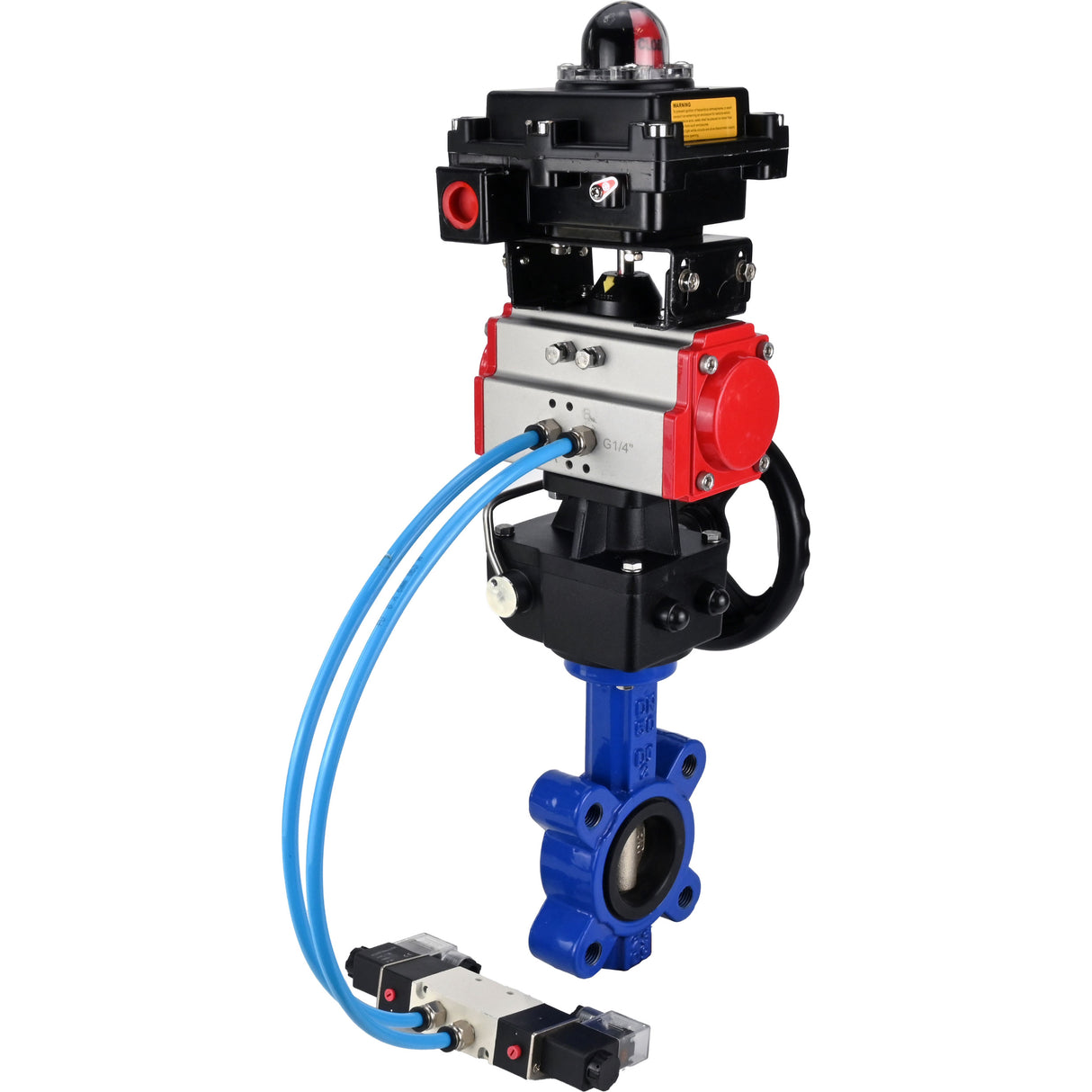 Wasser-Schmetterlingsventil Elephant WBV1616N-2W-Fb-H, Gehäusematerial - Gusseisen QT450, Scheibenmaterial - Gusseisen QT450, Dichtung - NBR, pneumatischer Antrieb PA-DA Doppelwirkung, 4V320-10 220V, LSU APL-410N EX, Handrad MON
