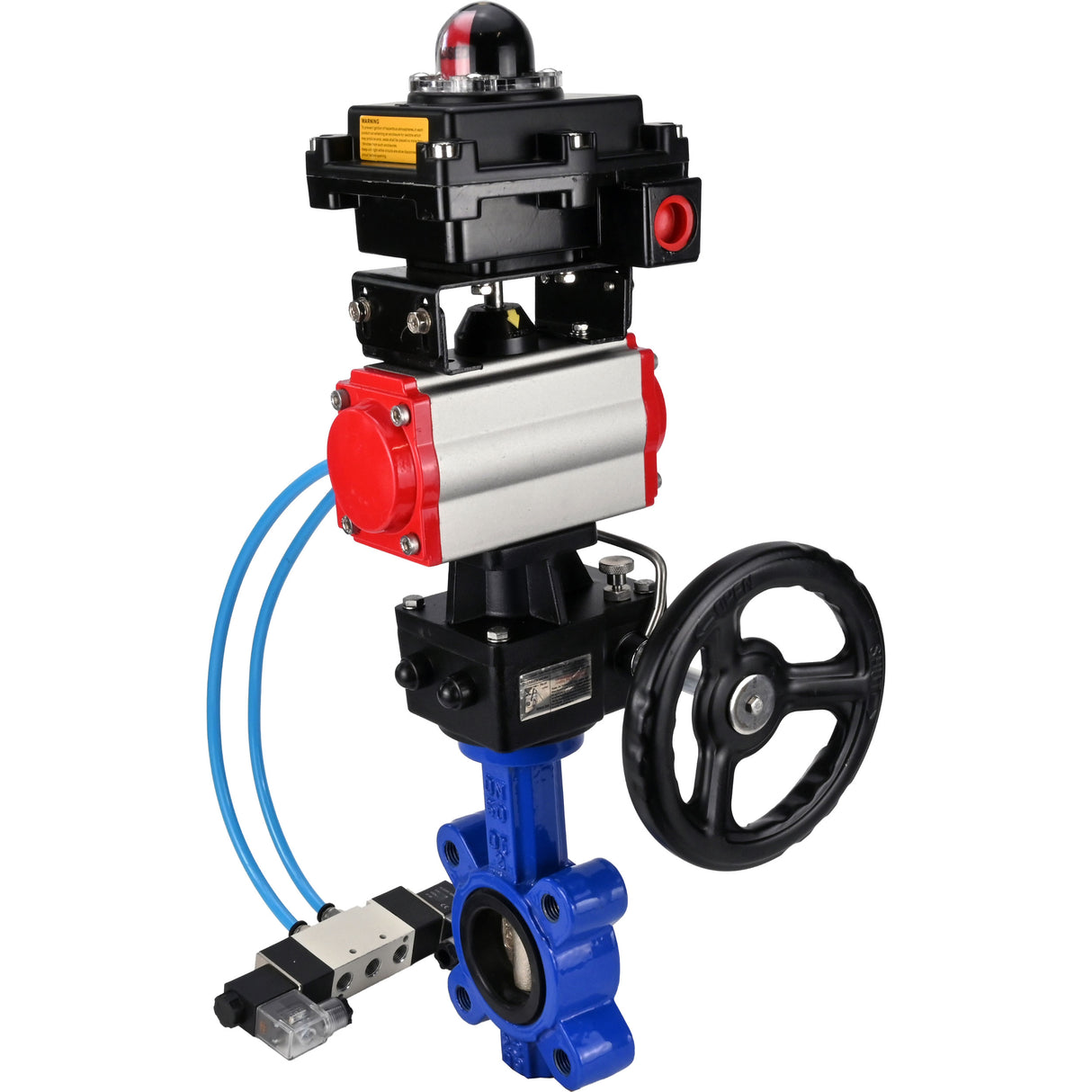 Wasser-Schmetterlingsventil Elephant WBV1616N-2W-Fb-H, Gehäusematerial - Gusseisen QT450, Scheibenmaterial - Gusseisen QT450, Dichtung - NBR, pneumatischer Antrieb PA-DA Doppelwirkung, 4V320-10 220V, LSU APL-410N EX, Handrad MON