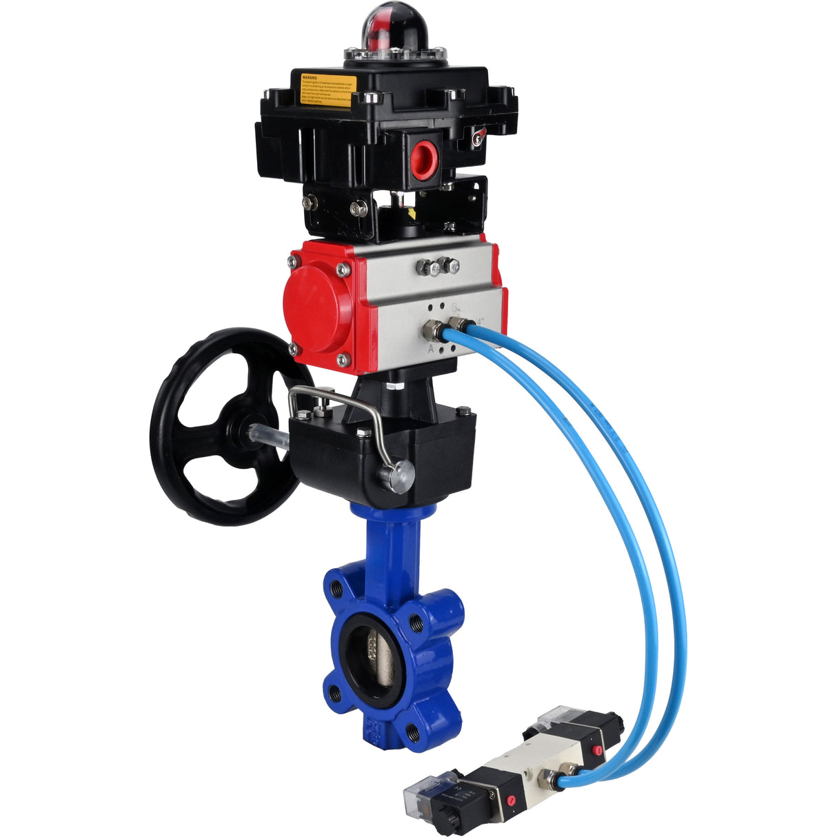 Wasser-Schmetterlingsventil Elephant WBV1616N-2W-Fb-H, Gehäusematerial - Gusseisen QT450, Scheibenmaterial - Gusseisen QT450, Dichtung - NBR, pneumatischer Antrieb PA-DA Doppelwirkung, 4V320-10 220V, LSU APL-410N EX, Handrad MON