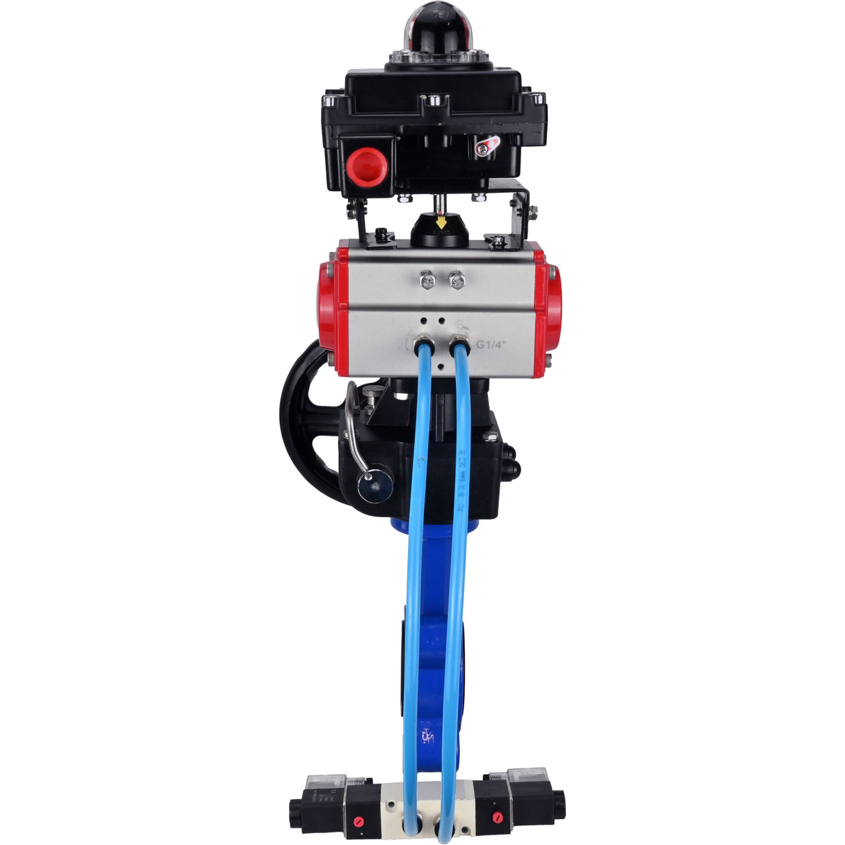 Wasser-Schmetterlingsventil Elephant WBV1616N-2W-Fb-H, Gehäusematerial - Gusseisen QT450, Scheibenmaterial - Gusseisen QT450, Dichtung - NBR, pneumatischer Antrieb PA-DA Doppelwirkung, 4V320-10 220V, LSU APL-410N EX, Handrad MON
