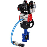 Wasser-Schmetterlingsventil Elephant WBV1616N-2W-Fb-H, Gehäusematerial - Gusseisen QT450, Scheibenmaterial - Gusseisen QT450, Dichtung - NBR, pneumatischer Antrieb PA-DA Doppelwirkung, 4V320-10 220V, LSU APL-410N EX, Handrad MON, ATU AFC2000