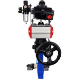 Wasser-Schmetterlingsventil Elephant WBV1616N-2W-Fb-H, Gehäusematerial - Gusseisen QT450, Scheibenmaterial - Gusseisen QT450, Dichtung - NBR, pneumatischer Antrieb PA-DA Doppelwirkung, 4V320-10 220V, LSU APL-410N EX, Handrad MON, ATU AFC2000