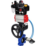 Wasser-Schmetterlingsventil Elephant WBV1616N-2W-Fb-H, Gehäusematerial - Gusseisen QT450, Scheibenmaterial - Gusseisen QT450, Dichtung - NBR, pneumatischer Antrieb PA-DA Doppelwirkung, 4V320-10 220V, LSU APL-410N EX, Handrad MON, ATU AFC2000