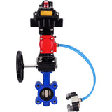 Wasser-Schmetterlingsventil Elephant WBV1616N-2W-Fb-H, Gehäusematerial - Gusseisen QT450, Scheibenmaterial - Gusseisen QT450, Dichtung - NBR, pneumatischer Antrieb PA-DA Doppelwirkung, 4V320-10 220V, LSU APL-410N EX, Handrad MON, ATU AFC2000