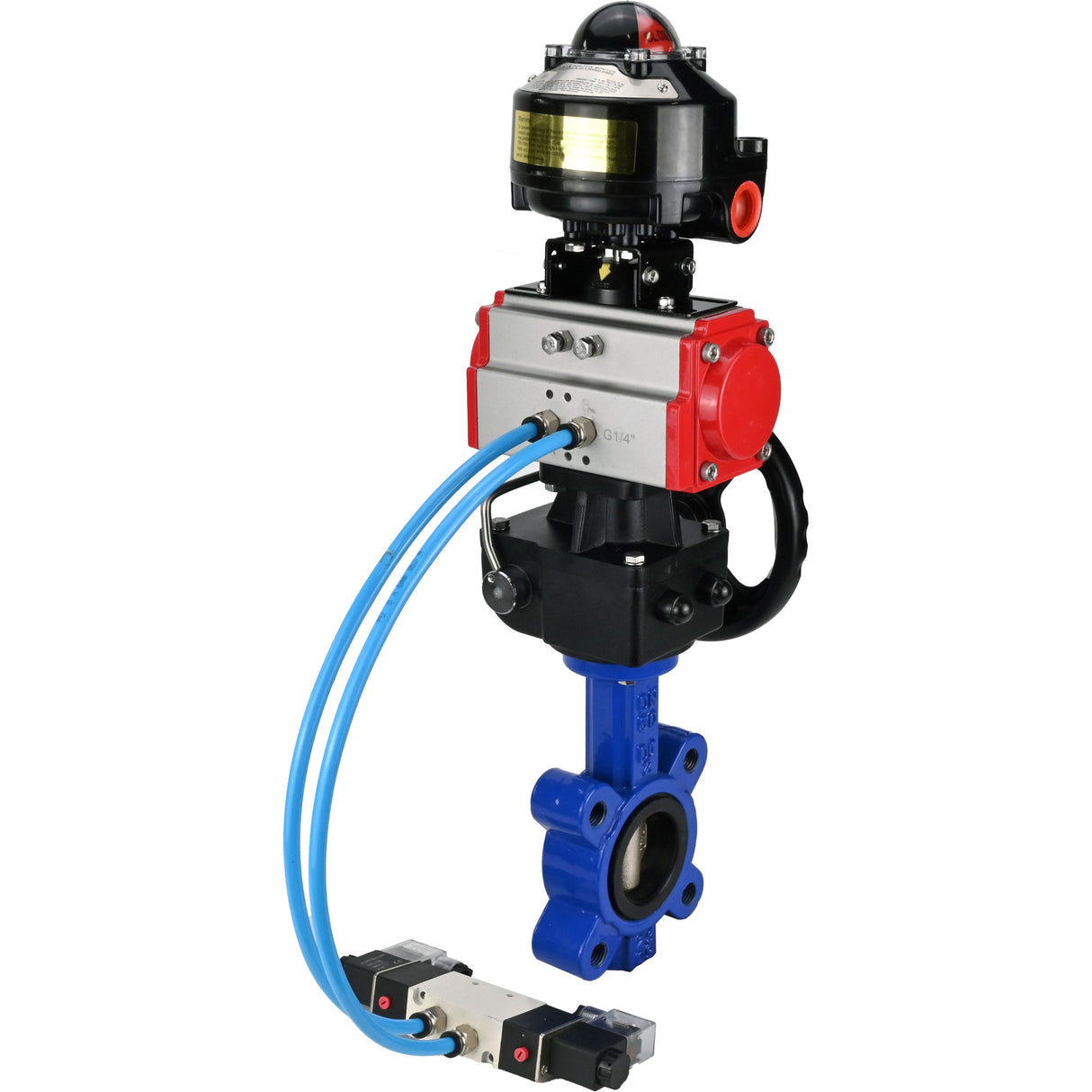 Wasser-Schmetterlingsventil Elephant WBV1616N-2W-Fb-H, Gehäusematerial - Gusseisen QT450, Scheibenmaterial - Gusseisen QT450, Dichtung - NBR, pneumatischer Antrieb PA-DA Doppelwirkung, 4V320-10 220V, LSU APL-510N EX, Handrad MON