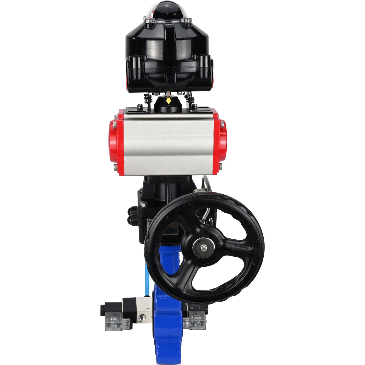 Wasser-Schmetterlingsventil Elephant WBV1616N-2W-Fb-H, Gehäusematerial - Gusseisen QT450, Scheibenmaterial - Gusseisen QT450, Dichtung - NBR, pneumatischer Antrieb PA-DA Doppelwirkung, 4V320-10 220V, LSU APL-510N EX, Handrad MON