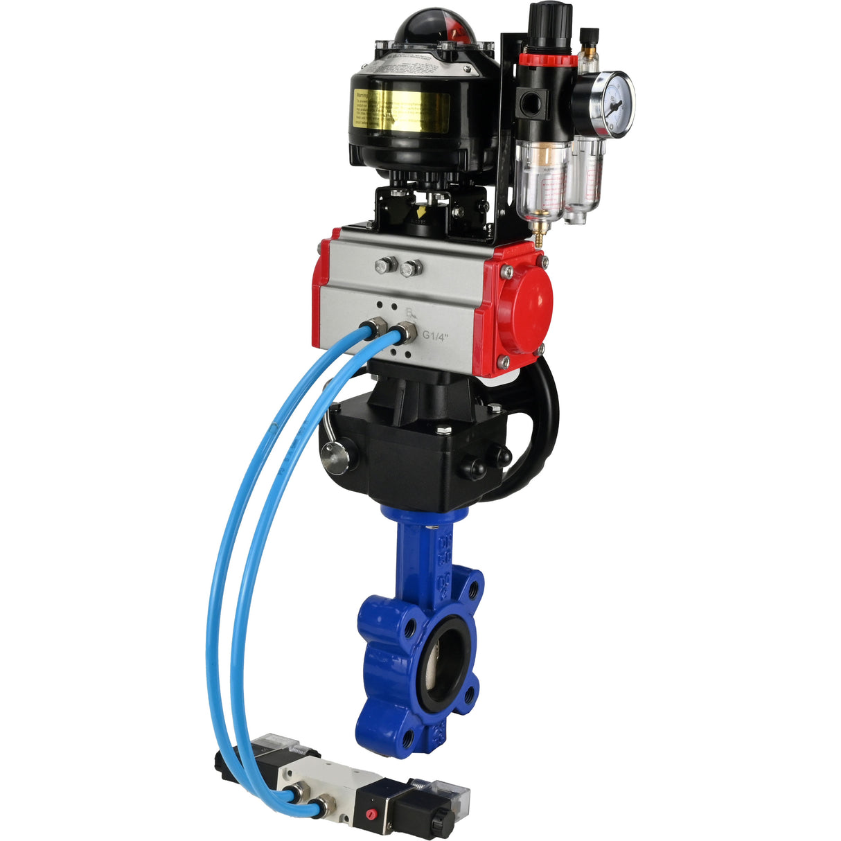 Wasser-Schmetterlingsventil Elephant WBV1616N-2W-Fb-H, Gehäusematerial - Gusseisen QT450, Scheibenmaterial - Gusseisen QT450, Dichtung - NBR, pneumatischer Antrieb PA-DA Doppelwirkung, 4V320-10 220V, LSU APL-510N EX, Handrad MON, ATU AFC2000