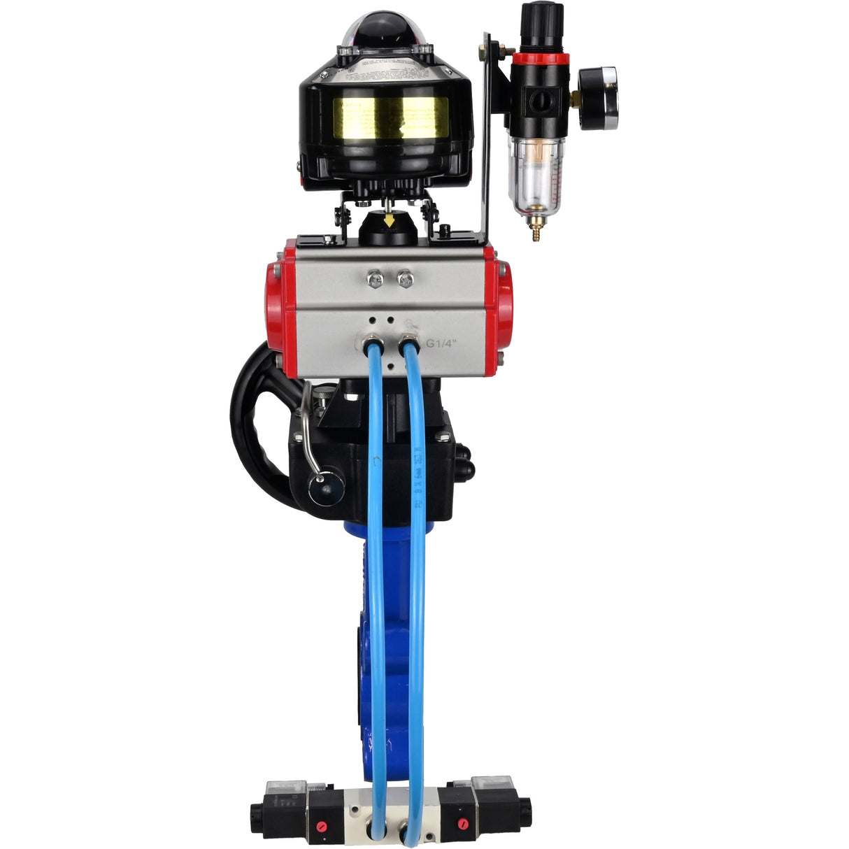 Wasser-Schmetterlingsventil Elephant WBV1616N-2W-Fb-H, Gehäusematerial - Gusseisen QT450, Scheibenmaterial - Gusseisen QT450, Dichtung - NBR, pneumatischer Antrieb PA-DA Doppelwirkung, 4V320-10 220V, LSU APL-510N EX, Handrad MON, ATU AFC2000