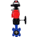 Wasser-Schmetterlingsventil Elephant WBV1616E-2W-Fb-H, Gehäusematerial - Gusseisen QT450, Scheibenmaterial - Gusseisen QT450, Dichtung - EPDM, mit pneumatischem Doppelwirkungsantrieb PA-DA, Handrad MON, LSU APL-210N