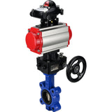 Wasser-Schmetterlingsventil Elephant WBV1616E-2W-Fb-H, Gehäusematerial - Gusseisen QT450, Scheibenmaterial - Gusseisen QT450, Dichtung - EPDM, mit pneumatischem Doppelwirkungsantrieb PA-DA, Handrad MON, LSU APL-210N