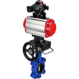 Wasser-Schmetterlingsventil Elephant WBV1616E-2W-Fb-H, Gehäusematerial - Gusseisen QT450, Scheibenmaterial - Gusseisen QT450, Dichtung - EPDM, mit pneumatischem Doppelwirkungsantrieb PA-DA, Handrad MON, LSU APL-210N
