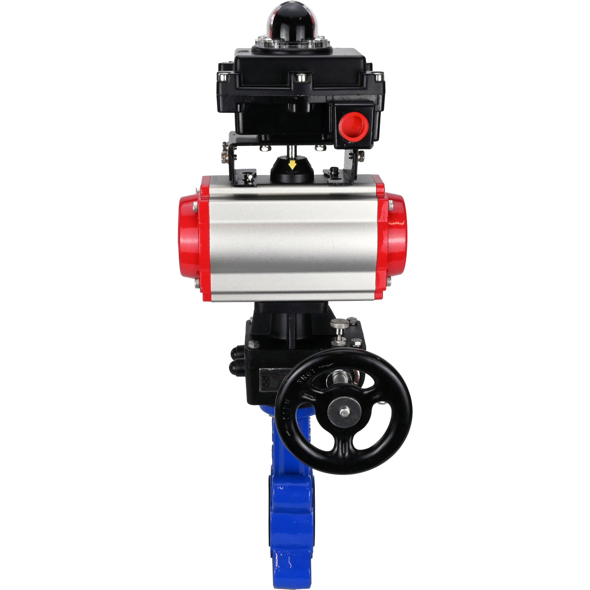 Wasser-Schmetterlingsventil Elephant WBV1616E-2W-Fb-H, Gehäusematerial - Gusseisen QT450, Scheibenmaterial - Gusseisen QT450, Dichtung - EPDM, mit pneumatischem Doppelwirkungsantrieb PA-DA, Handrad MON, LSU APL-410N EX