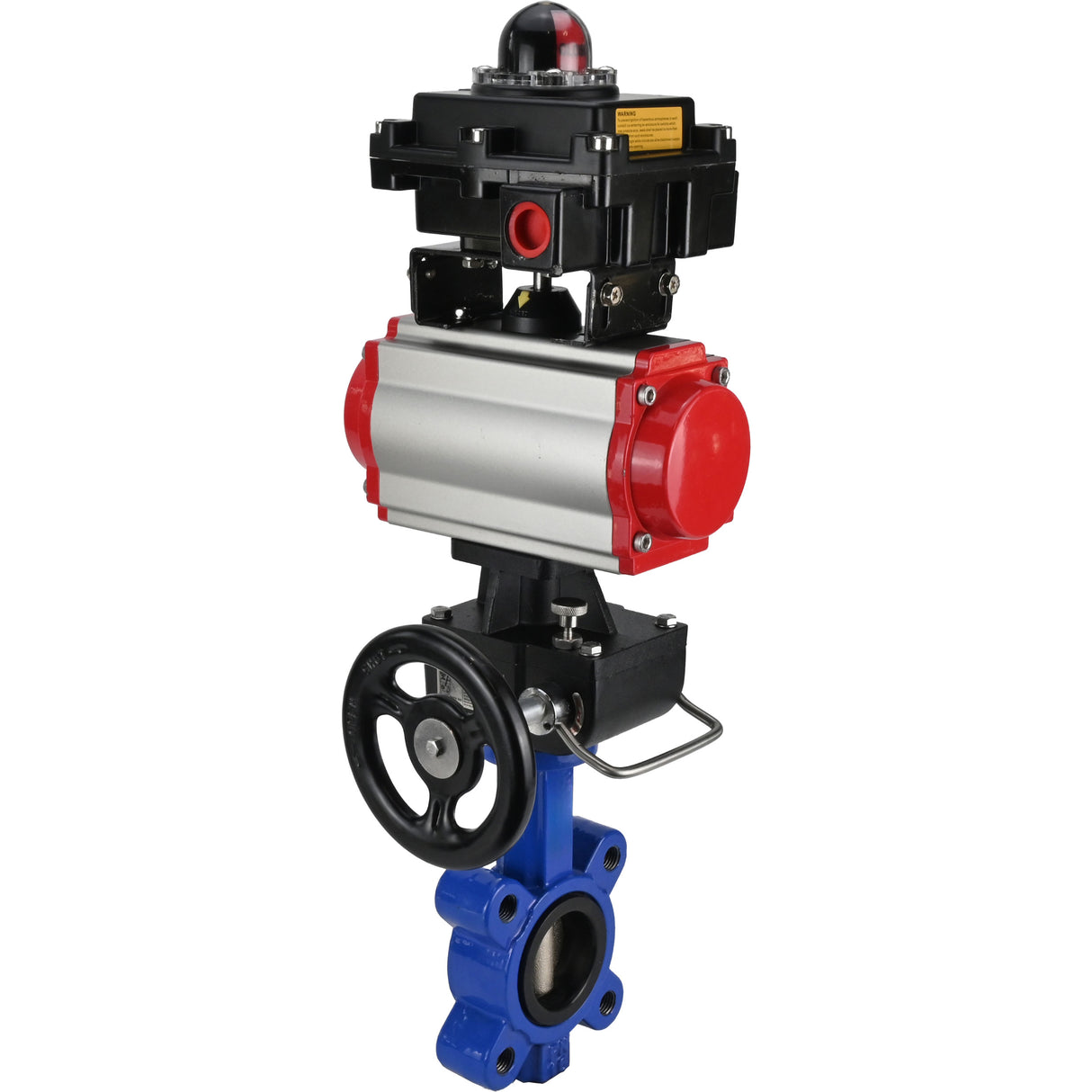 Wasser-Schmetterlingsventil Elephant WBV1616E-2W-Fb-H, Gehäusematerial - Gusseisen QT450, Scheibenmaterial - Gusseisen QT450, Dichtung - EPDM, mit pneumatischem Doppelwirkungsantrieb PA-DA, Handrad MON, LSU APL-410N EX
