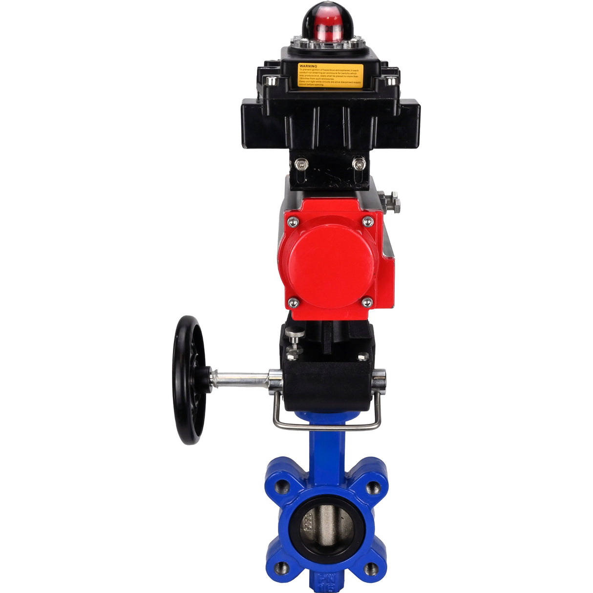 Wasser-Schmetterlingsventil Elephant WBV1616E-2W-Fb-H, Gehäusematerial - Gusseisen QT450, Scheibenmaterial - Gusseisen QT450, Dichtung - EPDM, mit pneumatischem Doppelwirkungsantrieb PA-DA, Handrad MON, LSU APL-410N EX