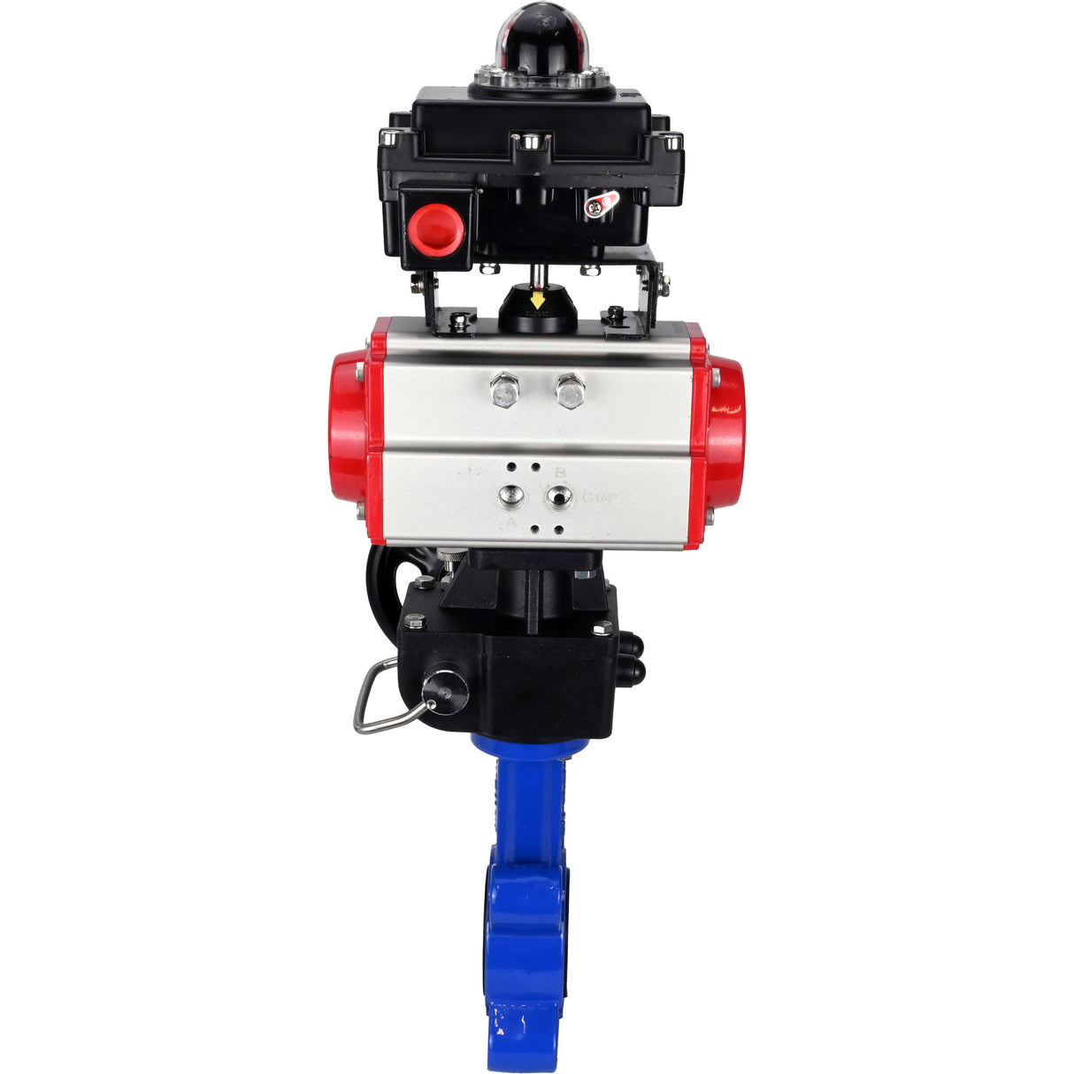 Wasser-Schmetterlingsventil Elephant WBV1616E-2W-Fb-H, Gehäusematerial - Gusseisen QT450, Scheibenmaterial - Gusseisen QT450, Dichtung - EPDM, mit pneumatischem Doppelwirkungsantrieb PA-DA, Handrad MON, LSU APL-410N EX