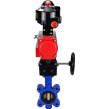 Wasser-Schmetterlingsventil Elephant WBV1616N-2W-Fb-H, Gehäusematerial - Gusseisen QT450, Scheibenmaterial - Gusseisen QT450, Dichtung - NBR, mit pneumatischem Doppelwirkungsantrieb PA-DA, Handrad MON, LSU APL-510N EX