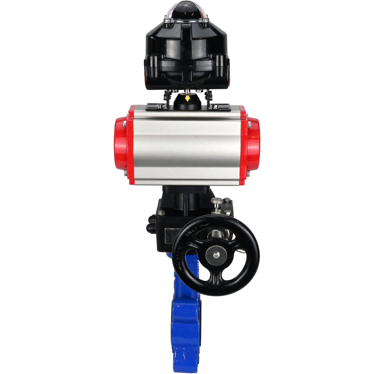 Wasser-Schmetterlingsventil Elephant WBV1616N-2W-Fb-H, Gehäusematerial - Gusseisen QT450, Scheibenmaterial - Gusseisen QT450, Dichtung - NBR, mit pneumatischem Doppelwirkungsantrieb PA-DA, Handrad MON, LSU APL-510N EX