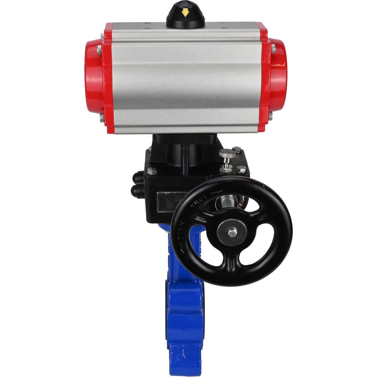 Wasser-Schmetterlingsventil Elephant WBV1616N-2W-Fb-H, Gehäusematerial - Gusseisen QT450, Scheibenmaterial - Gusseisen QT450, Dichtung - NBR, mit pneumatischem Doppelwirkungsantrieb PA-DA, Handrad MON