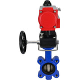 Wasser-Schmetterlingsventil Elephant WBV1616N-2W-Fb-H, Gehäusematerial - Gusseisen QT450, Scheibenmaterial - Gusseisen QT450, Dichtung - NBR, mit pneumatischem Doppelwirkungsantrieb PA-DA, Handrad MON