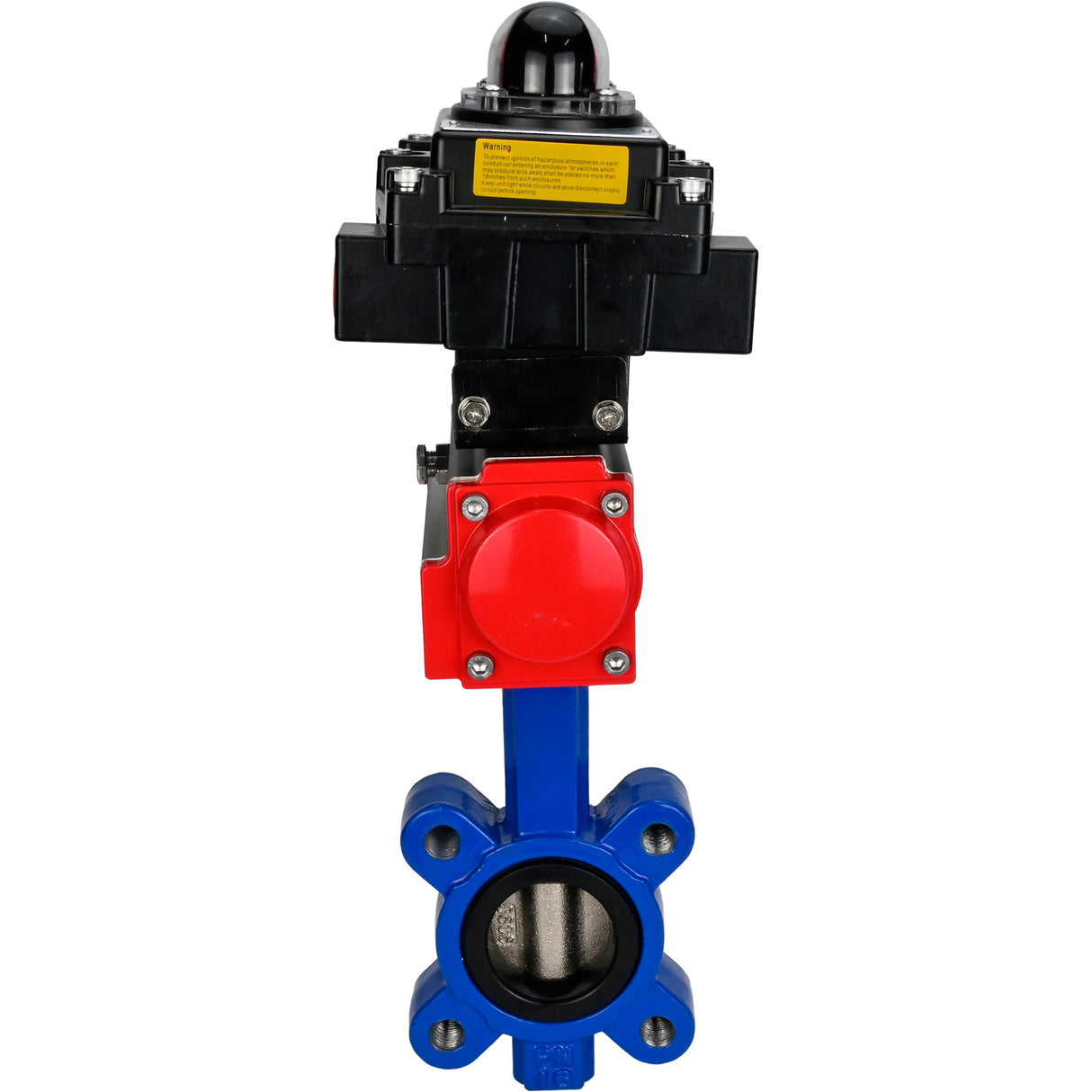 Wasser-Schmetterlingsventil Elephant WBV1616E-2W-Fb-H, Gehäusematerial - Gusseisen QT450, Scheibenmaterial - Gusseisen QT450, Dichtung - EPDM, mit pneumatischem Doppelwirkungsantrieb PA-DA, LSU APL-410N EX
