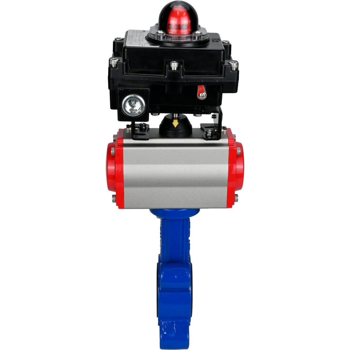 Wasser-Schmetterlingsventil Elephant WBV1616E-2W-Fb-H, Gehäusematerial - Gusseisen QT450, Scheibenmaterial - Gusseisen QT450, Dichtung - EPDM, mit pneumatischem Doppelwirkungsantrieb PA-DA, LSU APL-410N EX