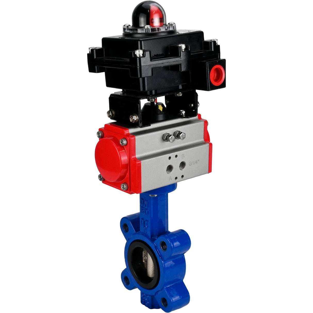 Wasser-Schmetterlingsventil Elephant WBV1616E-2W-Fb-H, Gehäusematerial - Gusseisen QT450, Scheibenmaterial - Gusseisen QT450, Dichtung - EPDM, mit pneumatischem Doppelwirkungsantrieb PA-DA, LSU APL-410N EX