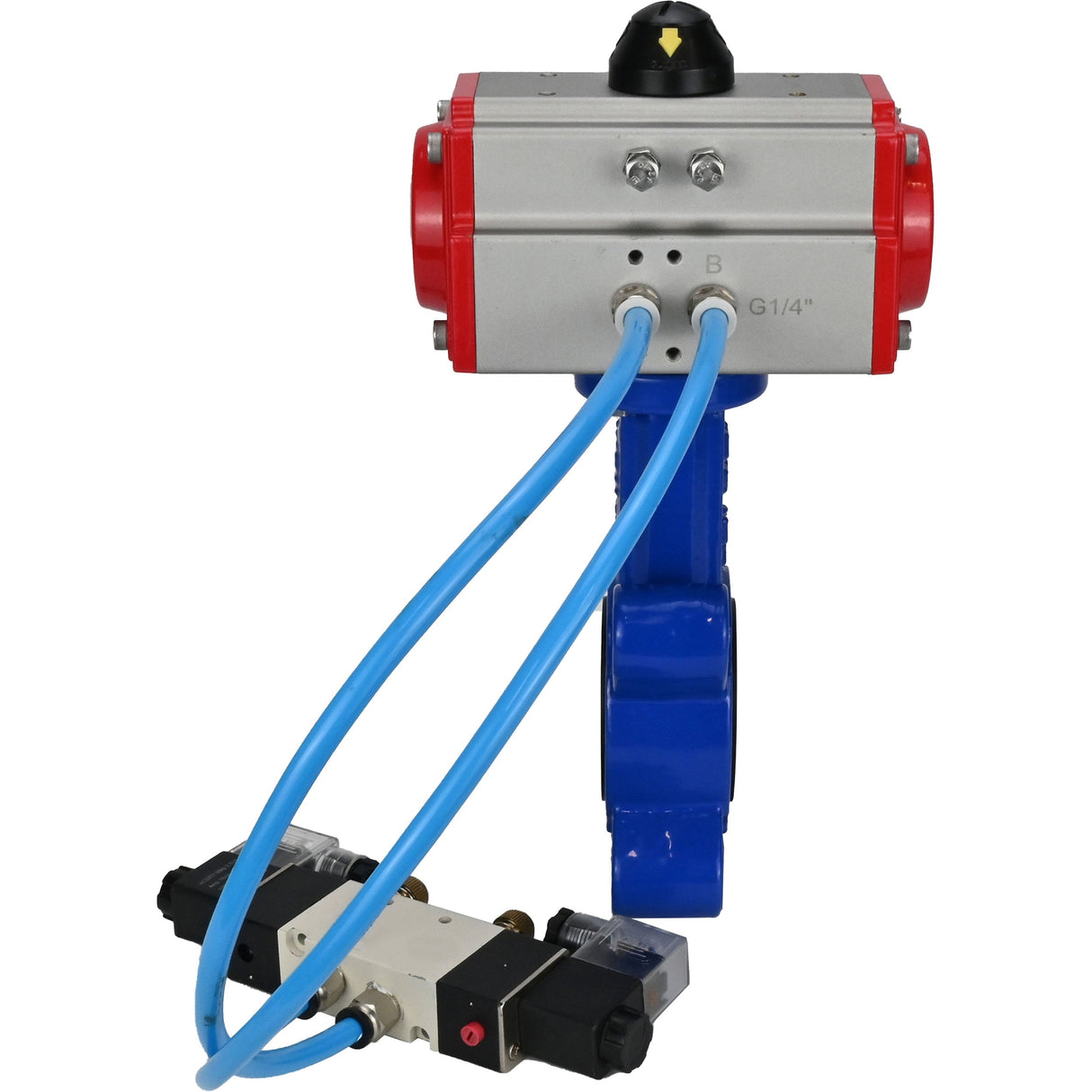 Wasser-Schmetterlingsventil Elephant WBV1616E-2W-Fb-H, Gehäusematerial - Gusseisen QT450, Scheibenmaterial - Gusseisen QT450, Dichtung - EPDM, mit pneumatischem Doppelwirkungsantrieb PA-DA, 4V320-08 220V