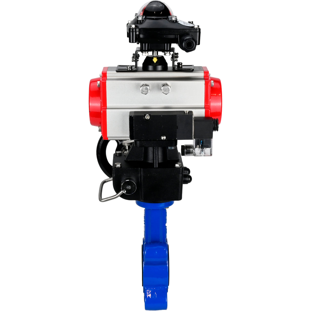 Wasser-Schmetterlingsventil Elephant WBV1616E-2W-Fb-H, Gehäusematerial - Gusseisen QT450, Scheibenmaterial - Gusseisen QT450, Dichtung - EPDM, pneumatischer Antrieb PA-DA Doppelwirkung, 4M310-08 220V, LSU APL-210N, Handrad MON