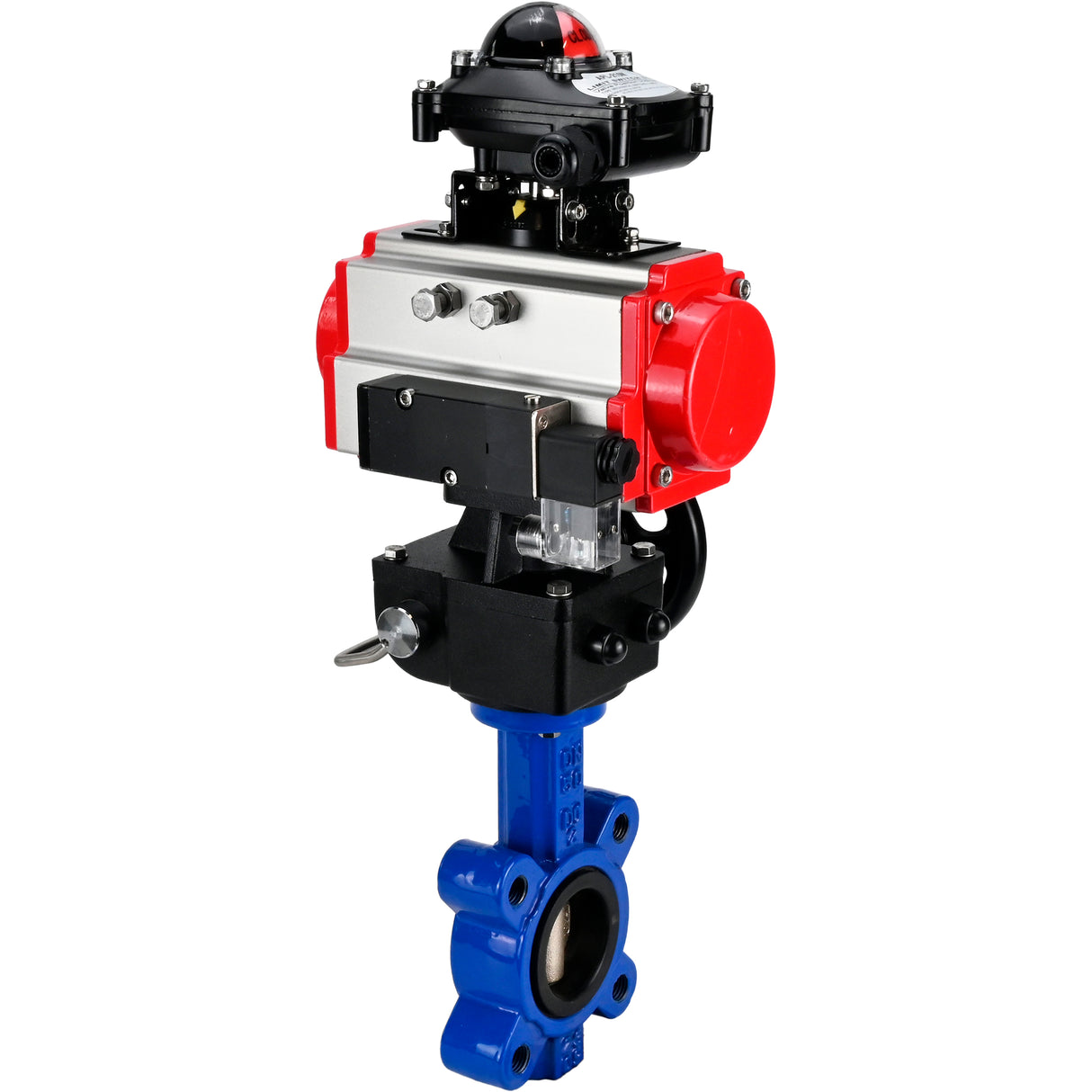 Wasser-Schmetterlingsventil Elephant WBV1616E-2W-Fb-H, Gehäusematerial - Gusseisen QT450, Scheibenmaterial - Gusseisen QT450, Dichtung - EPDM, pneumatischer Antrieb PA-DA Doppelwirkung, 4M310-08 220V, LSU APL-210N, Handrad MON