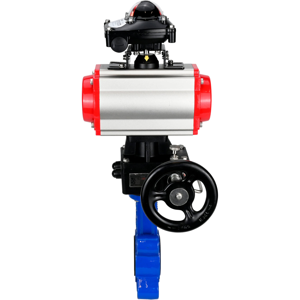 Wasser-Schmetterlingsventil Elephant WBV1616E-2W-Fb-H, Gehäusematerial - Gusseisen QT450, Scheibenmaterial - Gusseisen QT450, Dichtung - EPDM, pneumatischer Antrieb PA-DA Doppelwirkung, 4M310-08 220V, LSU APL-210N, Handrad MON