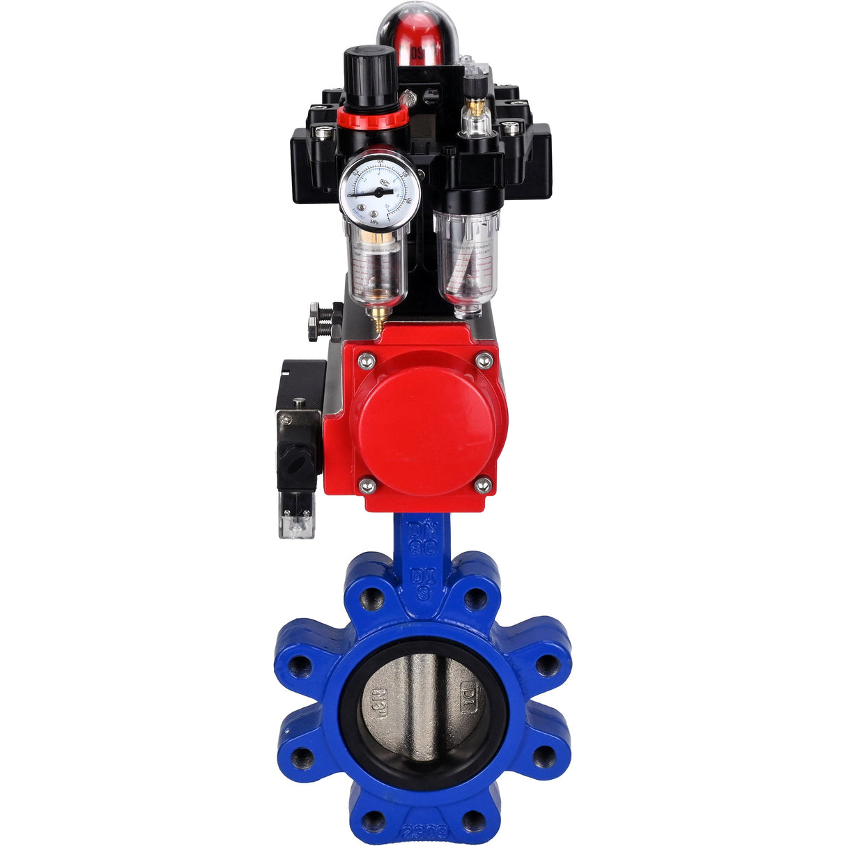 Wasser-Schmetterlingsventil Elephant WBV1616N-2W-Fb-H, Gehäusematerial - Gusseisen QT450, Scheibenmaterial - Gusseisen QT450, Dichtung - NBR, pneumatischer Antrieb PA-SA mit Rückstellfedern, 4M310-08 24V, LSU APL-410N EX, ATU AFC2000