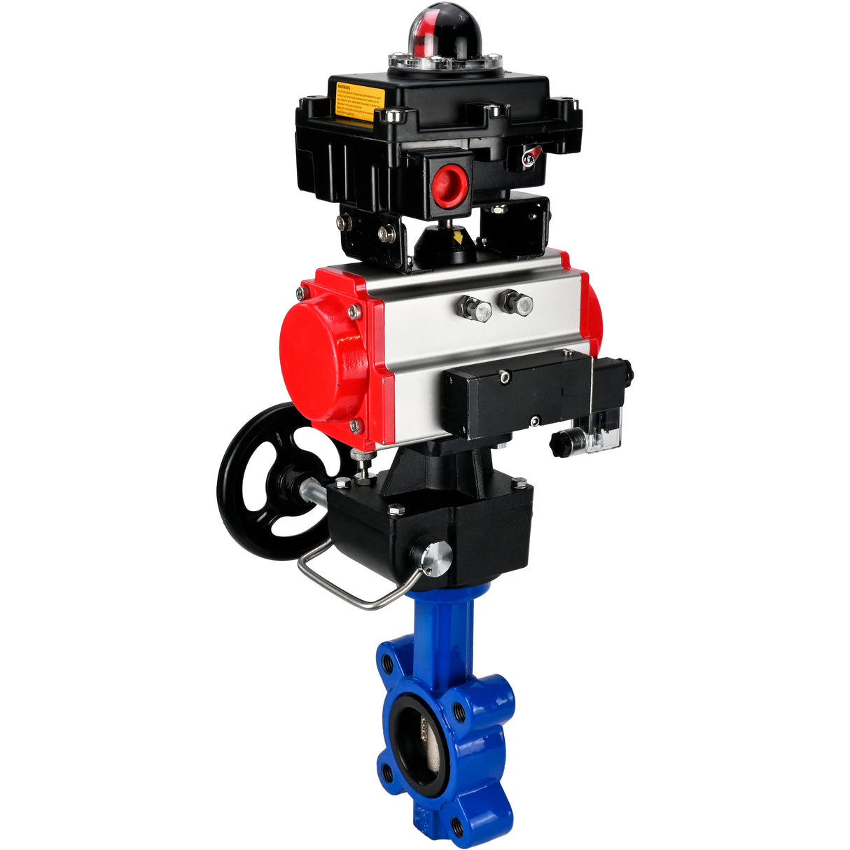 Wasser-Schmetterlingsventil Elephant WBV1616N-2W-Fb-H, Gehäusematerial - Gusseisen QT450, Scheibenmaterial - Gusseisen QT450, Dichtung - NBR, pneumatischer Antrieb PA-DA Doppelwirkung, 4M310-08 24V, LSU APL-410N EX, Handrad MON