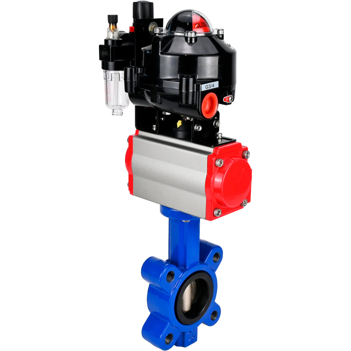 Wasser-Schmetterlingsventil Elephant WBV1616N-2W-Fb-H, Gehäusematerial - Gusseisen QT450, Scheibenmaterial - Gusseisen QT450, Dichtung - NBR, pneumatischer Antrieb PA-SA mit Rückstellfedern, 4M310-08 24V, LSU APL-510N EX, ATU AFC2000