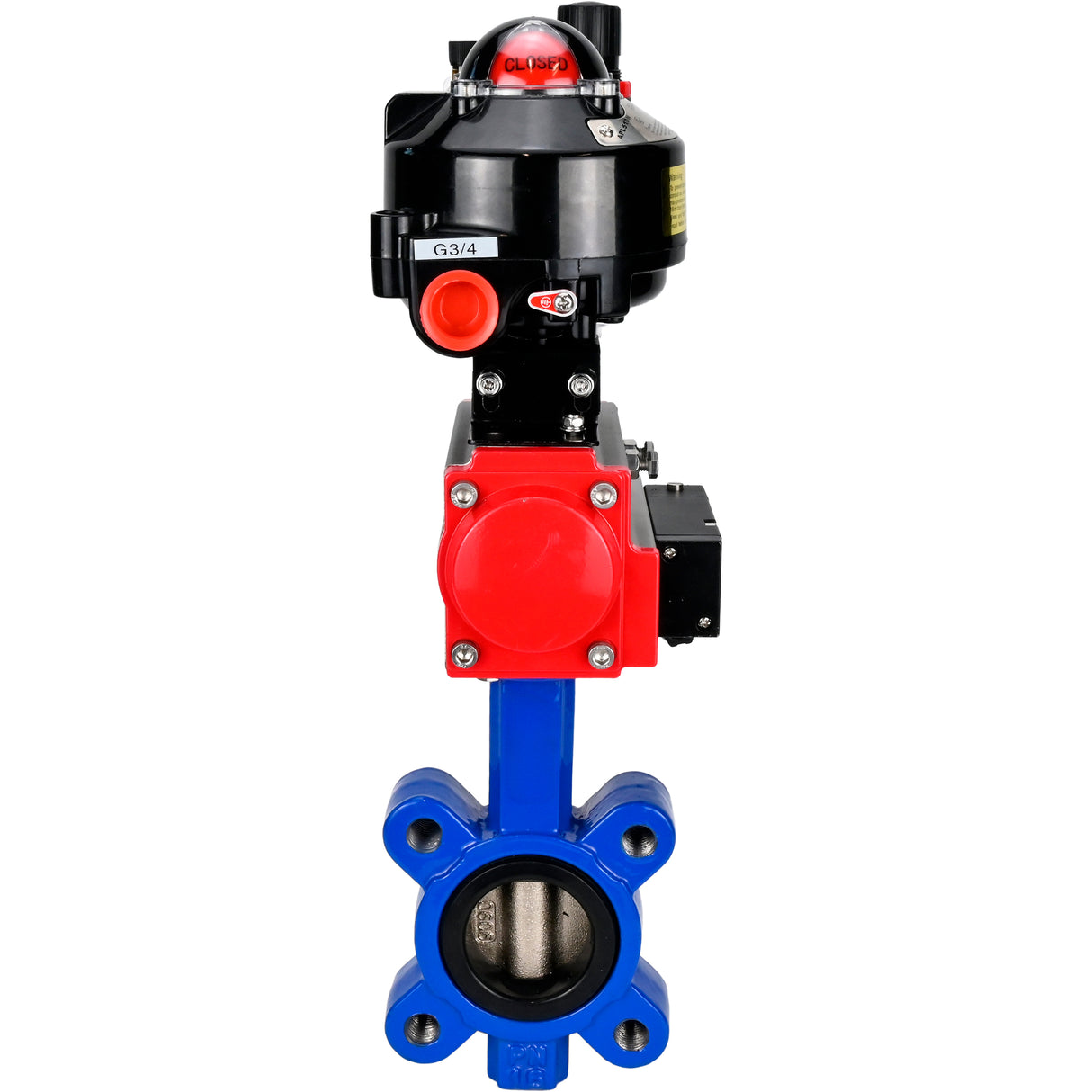 Wasser-Schmetterlingsventil Elephant WBV1616N-2W-Fb-H, Gehäusematerial - Gusseisen QT450, Scheibenmaterial - Gusseisen QT450, Dichtung - NBR, pneumatischer Antrieb PA-SA mit Rückstellfedern, 4M310-08 24V, LSU APL-510N EX, ATU AFC2000