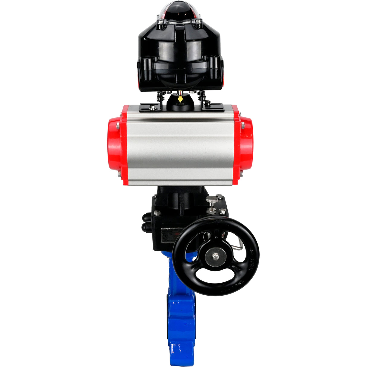 Wasser-Schmetterlingsventil Elephant WBV1616N-2W-Fb-H, Gehäusematerial - Gusseisen QT450, Scheibenmaterial - Gusseisen QT450, Dichtung - NBR, pneumatischer Antrieb PA-DA Doppelwirkung, 4M310-08 24V, LSU APL-510N EX, Handrad MON