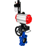 Wasser-Schmetterlingsventil Elephant WBV1616N-2W-Fb-H, Gehäusematerial - Gusseisen QT450, Scheibenmaterial - Gusseisen QT450, Dichtung - NBR, pneumatischer Antrieb PA-DA Doppelwirkung, 4M310-08 220V Handrad MON, ATU AFC2000