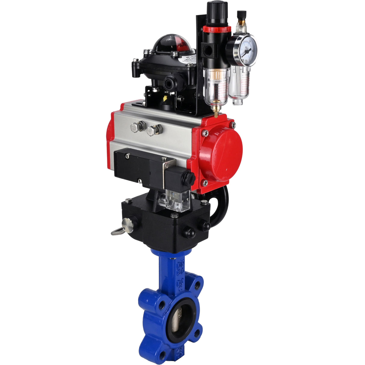 Wasser-Schmetterlingsventil Elephant WBV1616E-2W-Fb-H, Gehäusematerial - Gusseisen QT450, Scheibenmaterial - Gusseisen QT450, Dichtung - EPDM, pneumatischer Antrieb PA-DA Doppelwirkung, 4M310-08 220V, LSU APL-210N, Handrad MON, ATU AFC2000