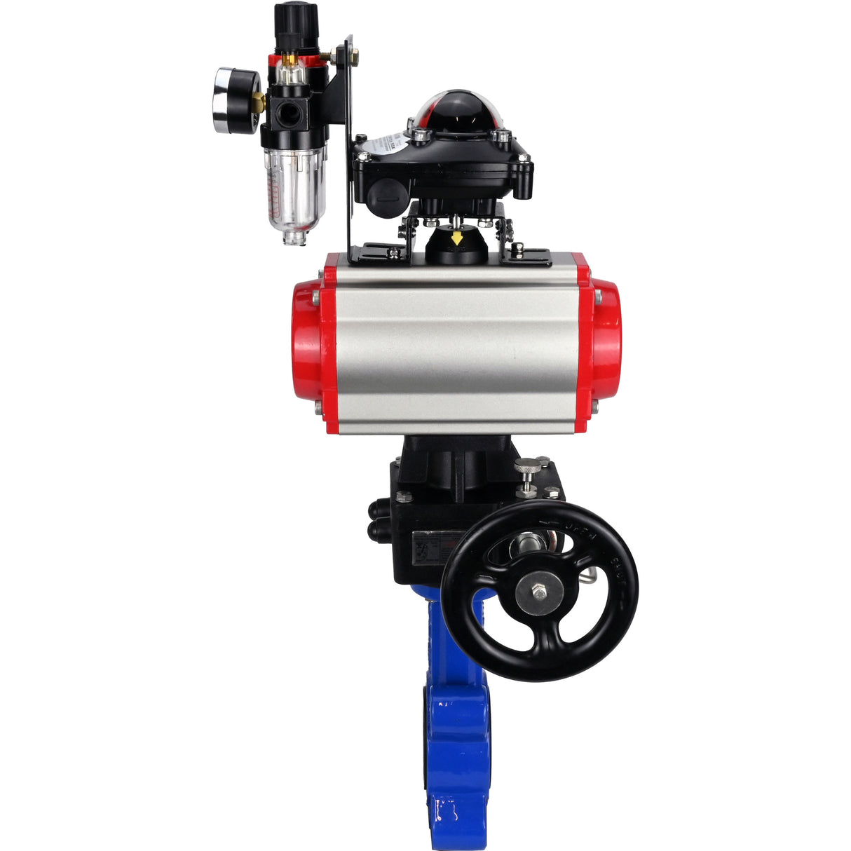 Wasser-Schmetterlingsventil Elephant WBV1616E-2W-Fb-H, Gehäusematerial - Gusseisen QT450, Scheibenmaterial - Gusseisen QT450, Dichtung - EPDM, pneumatischer Antrieb PA-DA Doppelwirkung, 4M310-08 220V, LSU APL-210N, Handrad MON, ATU AFC2000