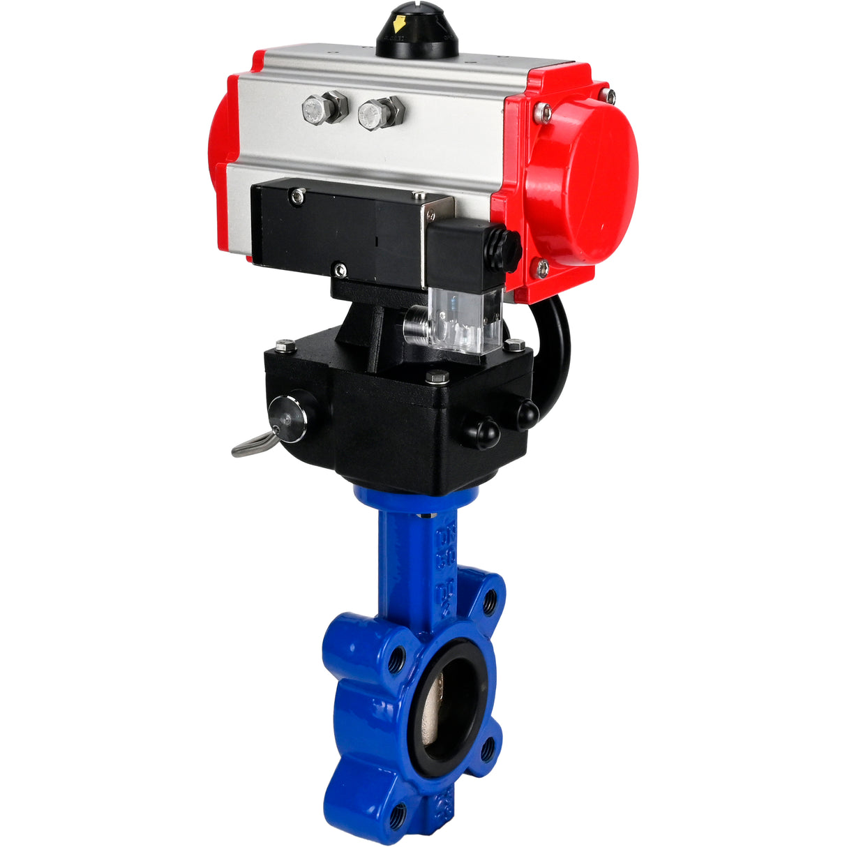 Wasser-Schmetterlingsventil Elephant WBV1616E-2W-Fb-H, Gehäusematerial - Gusseisen QT450, Scheibenmaterial - Gusseisen QT450, Dichtung - EPDM, mit pneumatischem Doppelwirkungsantrieb PA-DA, 4M310-08 220V, Handrad MON