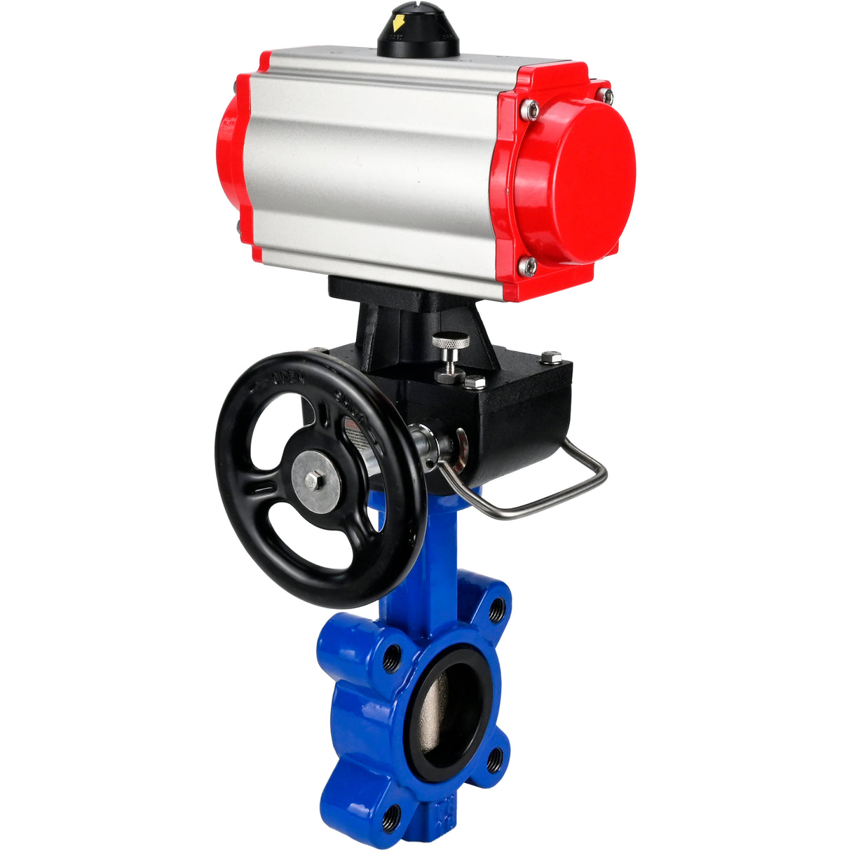 Wasser-Schmetterlingsventil Elephant WBV1616E-2W-Fb-H, Gehäusematerial - Gusseisen QT450, Scheibenmaterial - Gusseisen QT450, Dichtung - EPDM, mit pneumatischem Doppelwirkungsantrieb PA-DA, 4M310-08 220V, Handrad MON