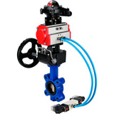 Wasser-Schmetterlingsventil Elephant WBV1616N-2W-Fb-H, Gehäusematerial - Gusseisen QT450, Scheibenmaterial - Gusseisen QT450, Dichtung - NBR, pneumatischer Antrieb PA-DA Doppelwirkung, 4V320-10 220V, LSU APL-210N, Handrad MON