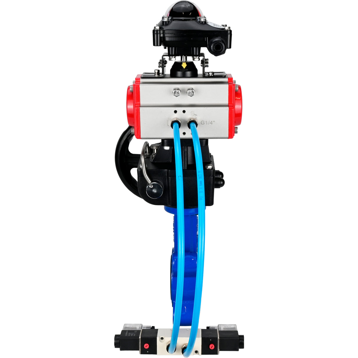 Wasser-Schmetterlingsventil Elephant WBV1616N-2W-Fb-H, Gehäusematerial - Gusseisen QT450, Scheibenmaterial - Gusseisen QT450, Dichtung - NBR, pneumatischer Antrieb PA-DA Doppelwirkung, 4V320-10 220V, LSU APL-210N, Handrad MON