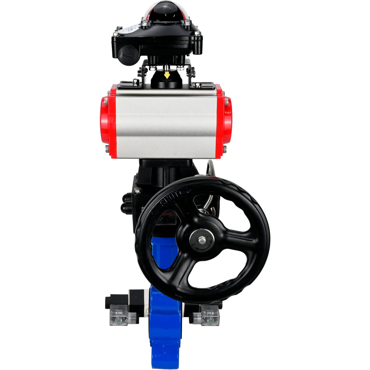Wasser-Schmetterlingsventil Elephant WBV1616N-2W-Fb-H, Gehäusematerial - Gusseisen QT450, Scheibenmaterial - Gusseisen QT450, Dichtung - NBR, pneumatischer Antrieb PA-DA Doppelwirkung, 4V320-10 220V, LSU APL-210N, Handrad MON