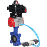 Wasser-Schmetterlingsventil Elephant WBV1616N-2W-Fb-H, Gehäusematerial - Gusseisen QT450, Scheibenmaterial - Gusseisen QT450, Dichtung - NBR, mit pneumatischem Doppelwirkungsantrieb PA-DA, 4V320-08 220V, LSU APL-410N EX