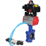 Wasser-Schmetterlingsventil Elephant WBV1616N-2W-Fb-H, Gehäusematerial - Gusseisen QT450, Scheibenmaterial - Gusseisen QT450, Dichtung - NBR, mit pneumatischem Doppelwirkungsantrieb PA-DA, 4V320-08 220V, LSU APL-410N EX