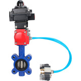Wasser-Schmetterlingsventil Elephant WBV1616N-2W-Fb-H, Gehäusematerial - Gusseisen QT450, Scheibenmaterial - Gusseisen QT450, Dichtung - NBR, mit pneumatischem Doppelwirkungsantrieb PA-DA, 4V320-08 220V, LSU APL-410N EX
