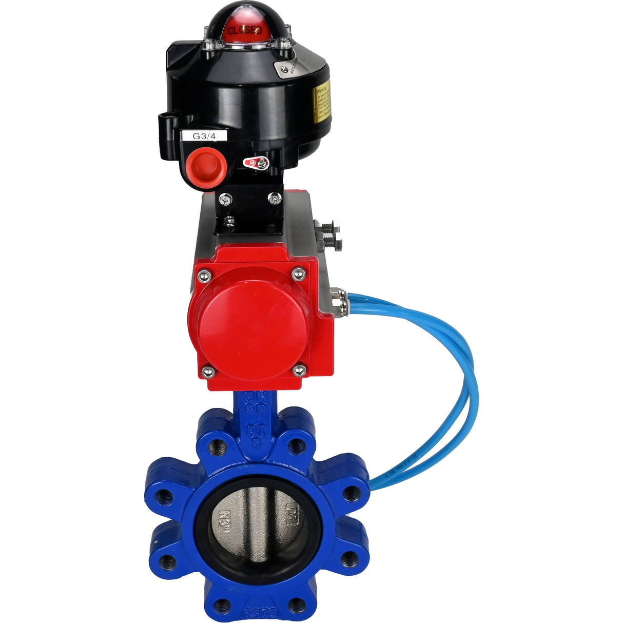 Wasser-Schmetterlingsventil Elephant WBV1616N-2W-Fb-H, Gehäusematerial - Gusseisen QT450, Scheibenmaterial - Gusseisen QT450, Dichtung - NBR, pneumatischer Antrieb PA-SA mit Rückstellfedern, 4V320-10 220V, LSU APL-510N EX
