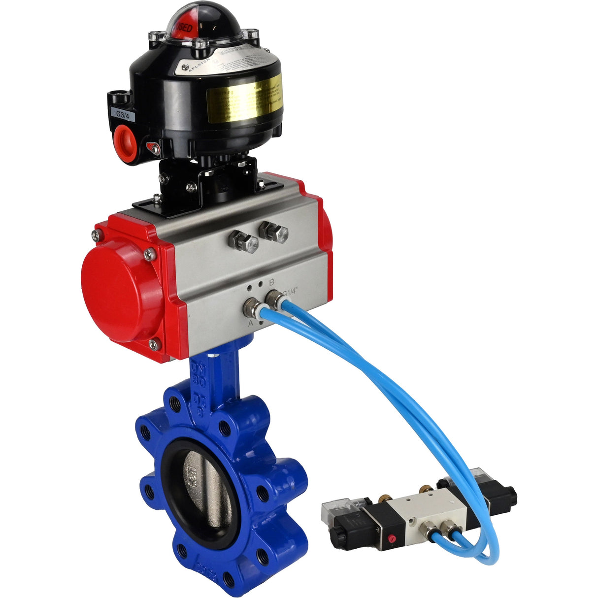 Wasser-Schmetterlingsventil Elephant WBV1616N-2W-Fb-H, Gehäusematerial - Gusseisen QT450, Scheibenmaterial - Gusseisen QT450, Dichtung - NBR, pneumatischer Antrieb PA-SA mit Rückstellfedern, 4V320-10 220V, LSU APL-510N EX
